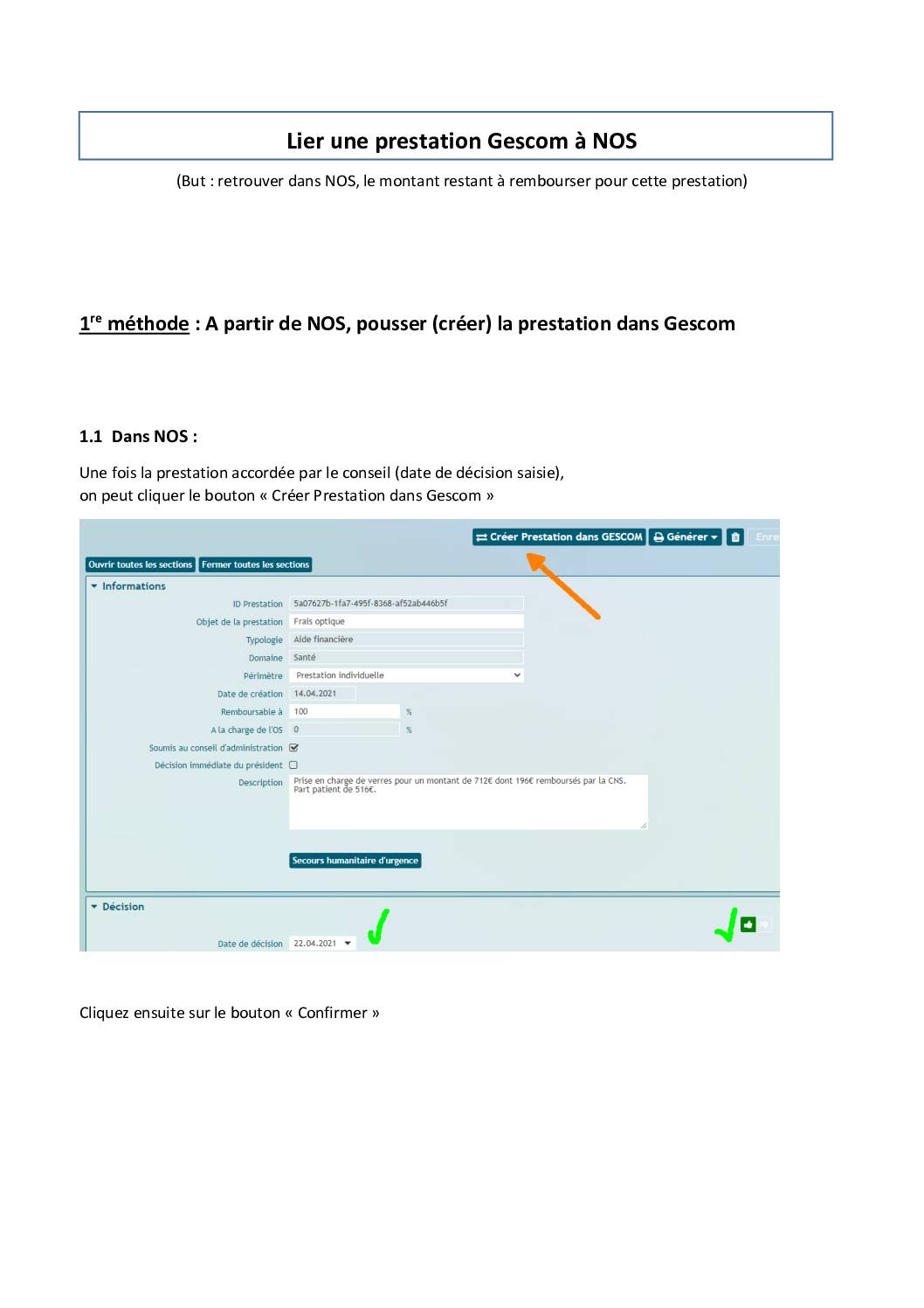 Lier une prestation Gescom à NOS