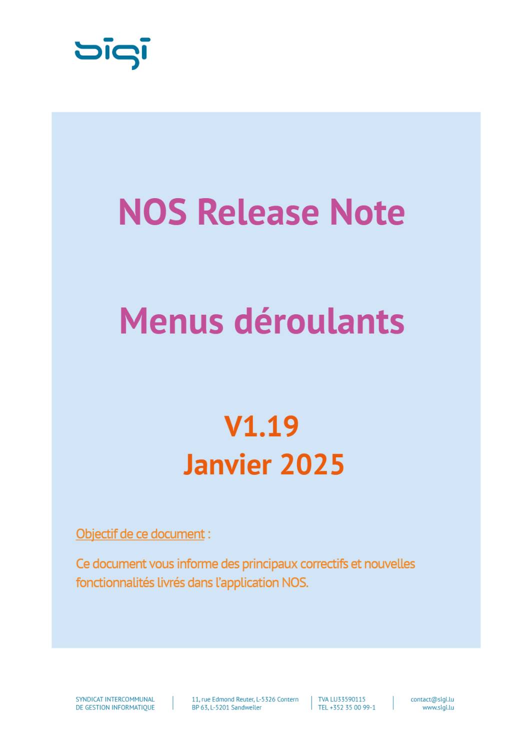 NOS - Release note janvier 2025